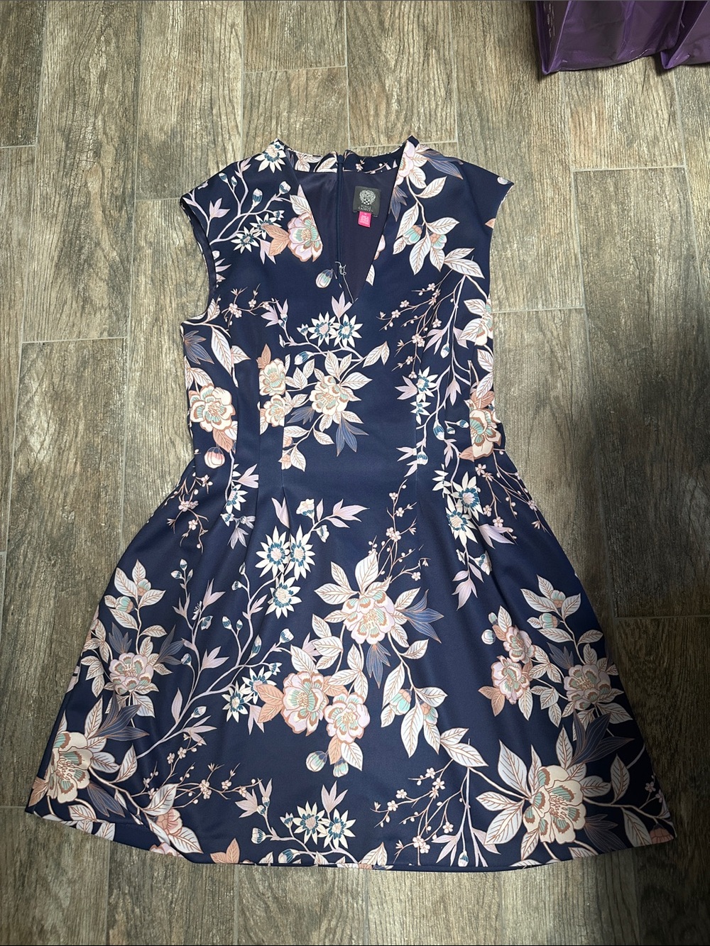 Vince Camuto Navy Dress with Blush Floral Print